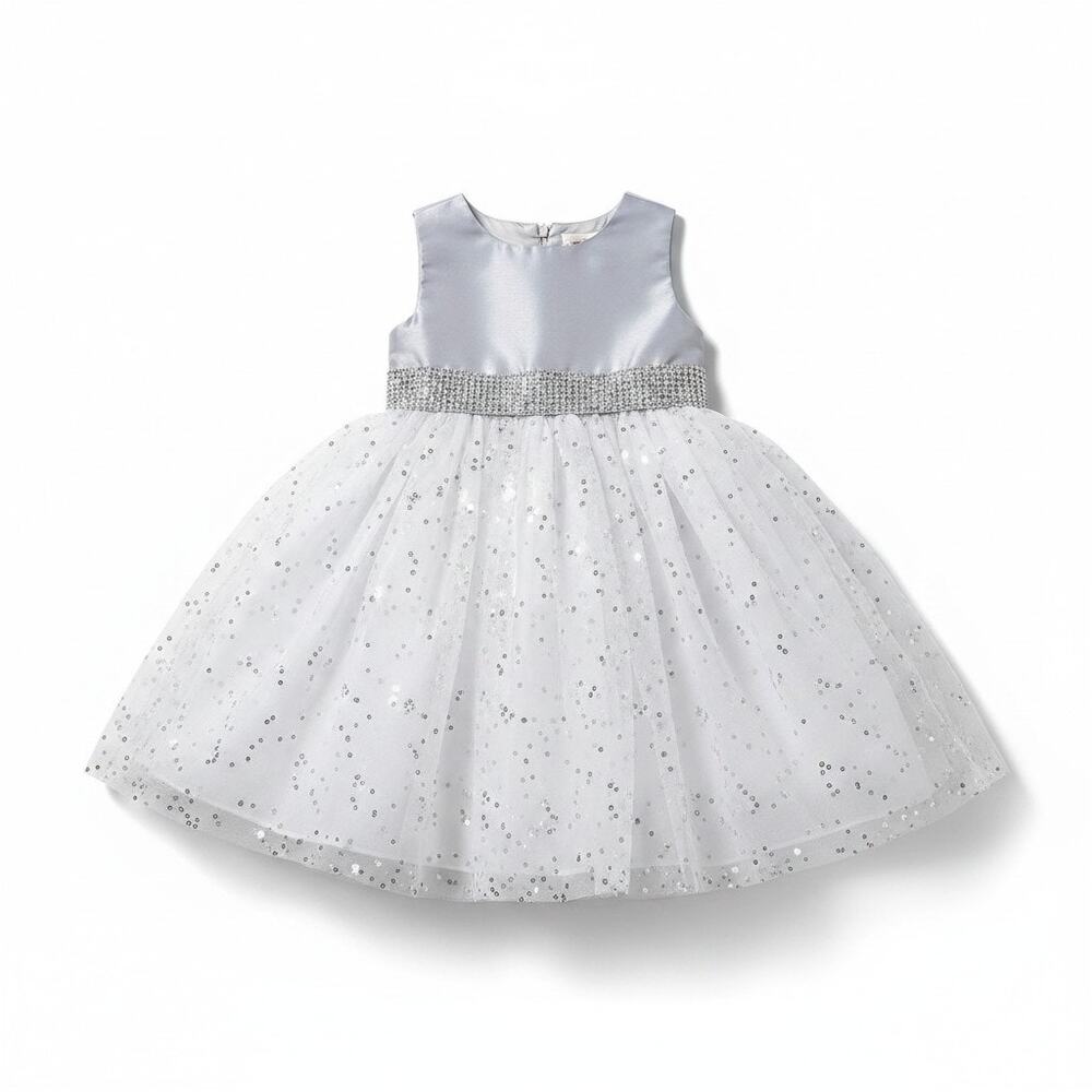 Marmellata Girls Sequin Dress Silver White Size 18M Formal Wedding Party Holiday